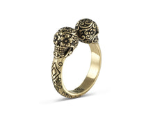 Load image into Gallery viewer, DAY OF THE DEAD TWIN SKULL RING - BRONZE