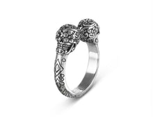 Load image into Gallery viewer, DAY OF THE DEAD TWIN SKULL RING - SILVER