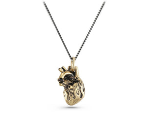 FLAMING ANATOMICAL HEART NECKLACE - BRONZE