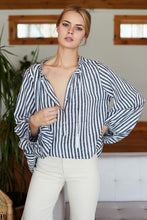 Load image into Gallery viewer, BARDOT TOP - CHARCOAL STRIPE