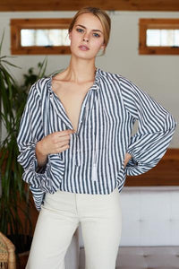 BARDOT TOP - CHARCOAL STRIPE