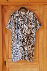 ORGANIC LINEN CAFTAN - CHARCOAL LEOPARD