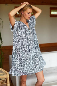 ORGANIC LINEN CAFTAN - CHARCOAL LEOPARD