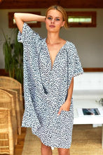 Load image into Gallery viewer, ORGANIC LINEN CAFTAN - CHARCOAL LEOPARD