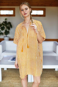 ORGANIC LINEN CAFTAN - MARIGOLD STRIPE