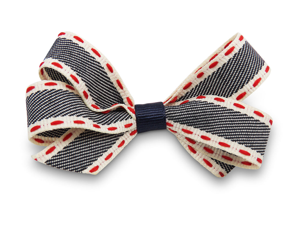 Navy Linen mix Pat Hair Bow