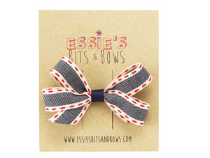 Navy Linen mix Pat Hair Bow